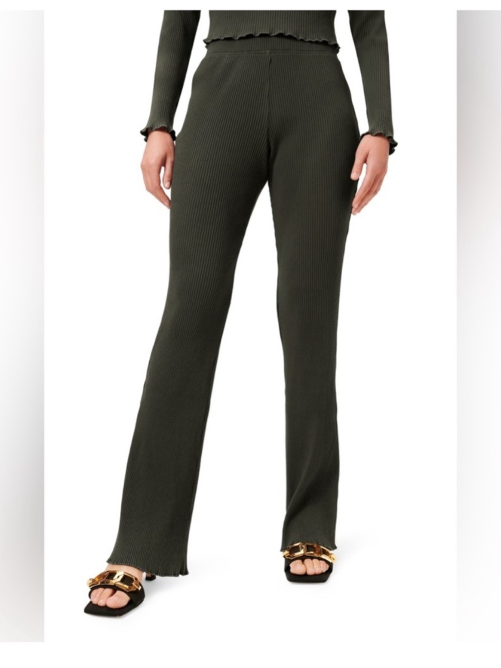 NWT NEW Good American High Rise Flare Ribbed Yoga Seamless Pants Size 2 INK